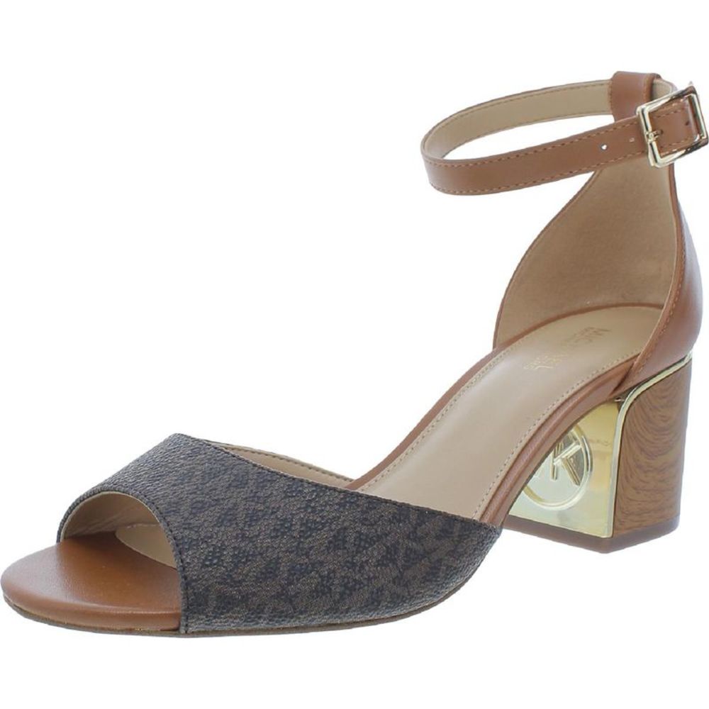 MICHAEL Michael Kors Womens Lana Brown Leather Logo Block Heels Shoes NWT